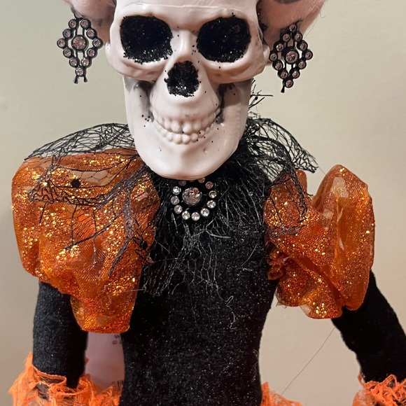 Festive Skeleton Figurine in Black and Orange - Picture 3 of 12